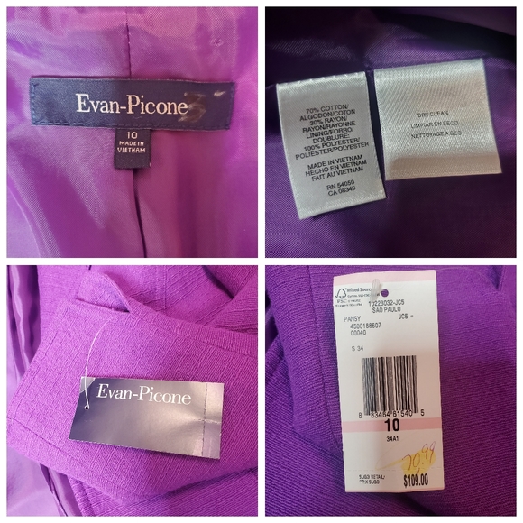 Evan Picone Jacket Blazer Open Front Career Essentials Hook Eye Purple NWT Sz10 - Picture 11 of 12